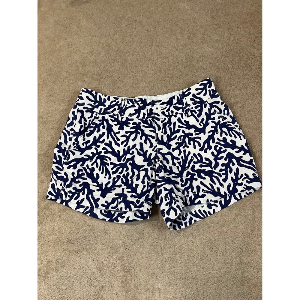 Lilly Pulitzer Callahan Short Women's 00 White/Blue Treasure Coral Cotton EUC